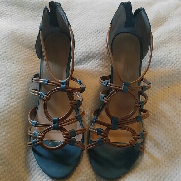 Blue & Tan Wedge Shoes - Picture 1 of 4